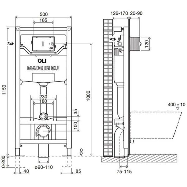 Инсталляция OLI 120 ECO Sanitarblock pneumatic пневматическая, метал. крепления (879235)