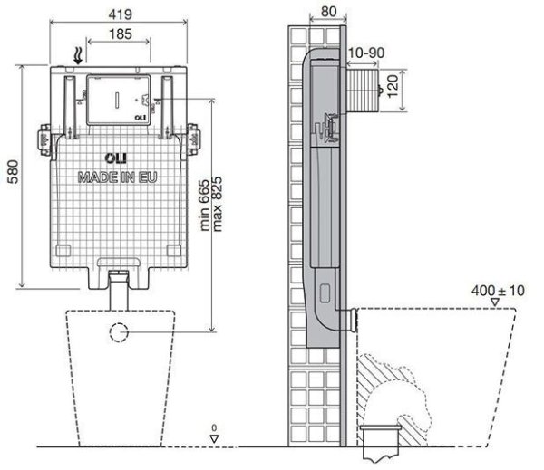 Смывной бачок скрытого монтажа OLI 600051 для унитазов