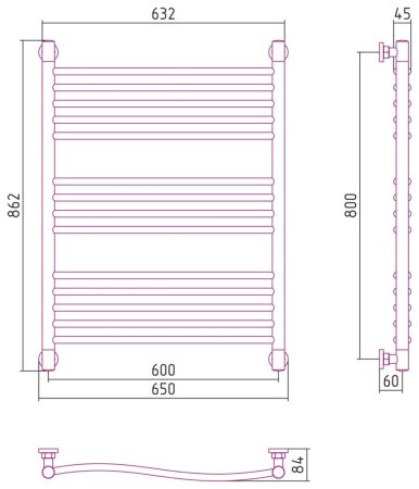Полотенцесушитель водяной Сунержа Флюид+ 31-0222-8060 800x600 черный матовый