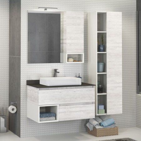 Тумба-умывальник COMFORTY Comforty Прага-90 дуб белый со светло-серой столешницей с раковиной Comforty 78189