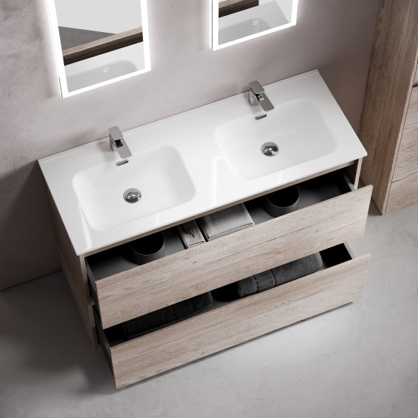 Тумба под раковину SANCOS Libra Floor напольная, 1190х450х840, c двумя ящиками оснащенными доводчиками, дуб галифакс натуральный,  LB120F-2EG