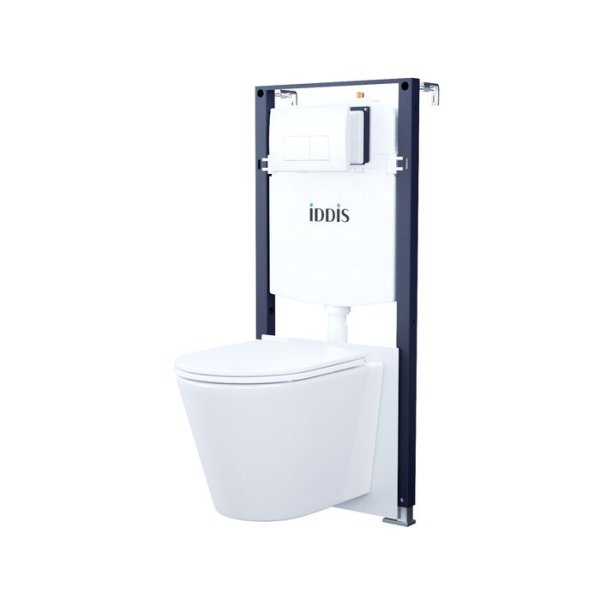 Комплект 3в1: подвесной унитаз, инсталляция и клавиша смыва белая, Basic, IDDIS (BASC030i73)