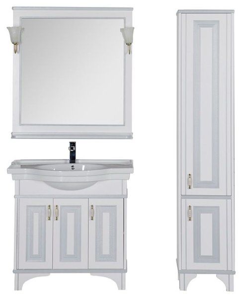 Тумба  для комплекта Aquanet Валенса 100 белый краколет/серебро