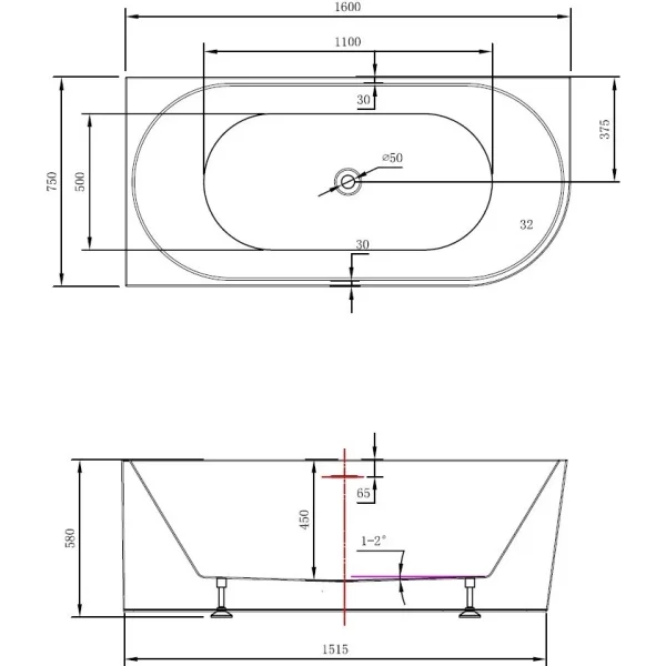 Акриловая ванна Vincea VBT-402-1600L 160x75 см L, угловая, белый