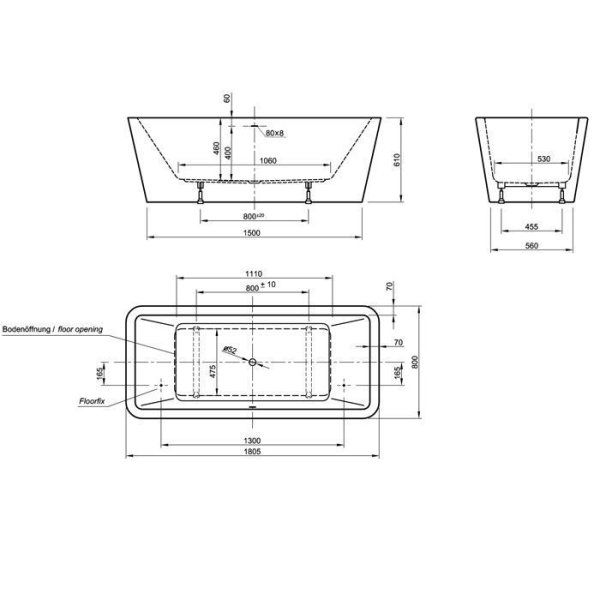 Акриловая ванна Knief Mood 0100-085-06 180x80 отдельностоящая, белый
