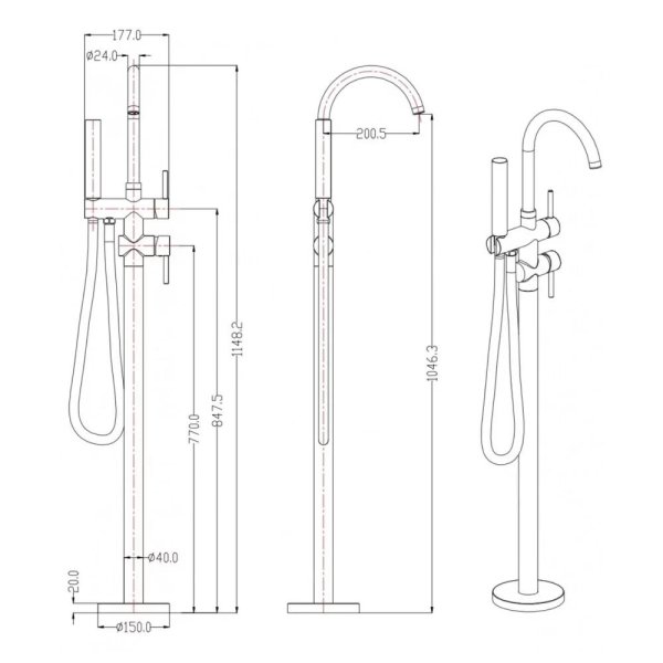 Смеситель напольный для ванны Groсenberg GB900BL, черный