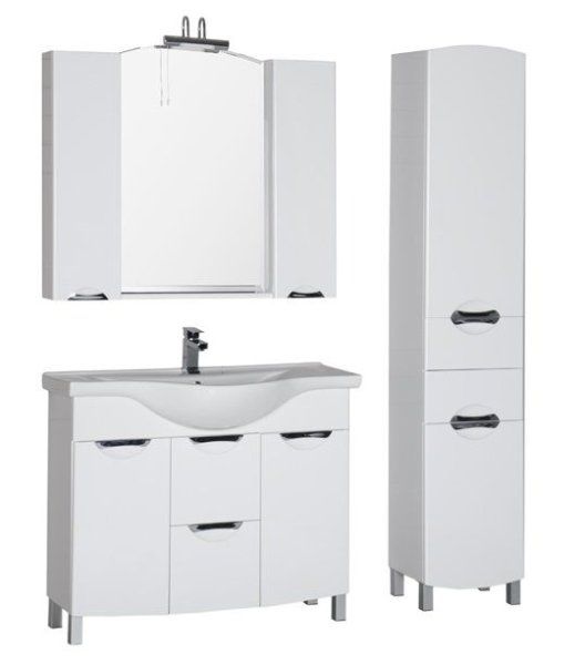 Тумба под раковину Aquanet Асти 00178239 105 белая, 1 дверца, 2 ящика, бельевая корзина