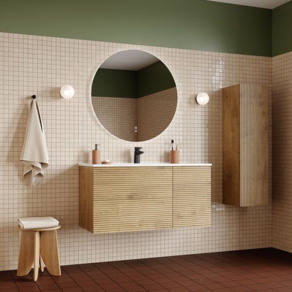 Тумба с умывальником, подвесная, 100 см, дуб светлый, Bild, IDDIS, BIDEL1NL0VZJ0iLY95AEK