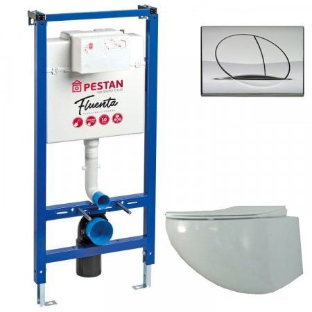 Комплект Pestan СЕТ Fluenta SET40006661PC подвесной унитаз + инсталляция + кнопка смыва PLAY хром