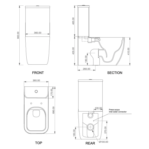 Чаша напольного безободкового унитаза GSG Brio BRMBL000P