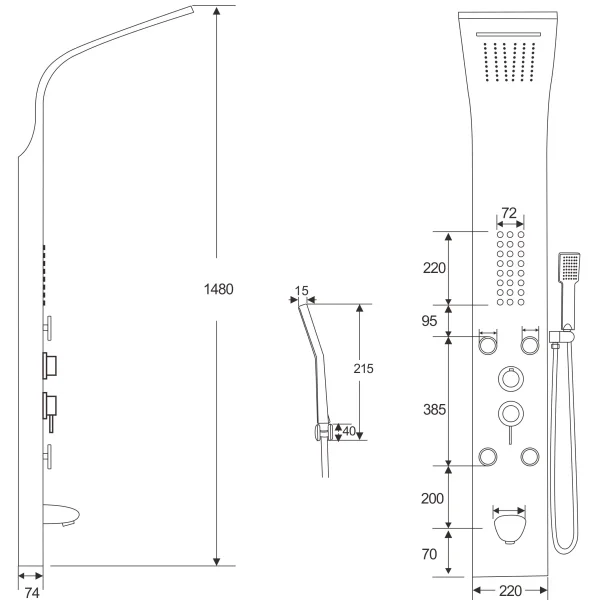 Душевая панель Ceruttispa Victoria CT9981 со смесителем, черный матовый