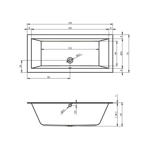 Ванна акриловая Riho Lugo Velvet  BT0110500000000 170x75 матовая поверхность