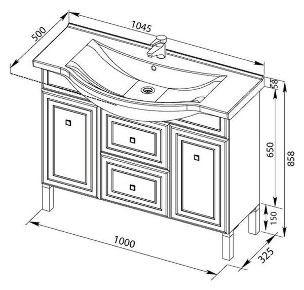 Тумба под раковину Aquanet Стайл 00181504 105 белая, 2 дверцы, 2 ящика