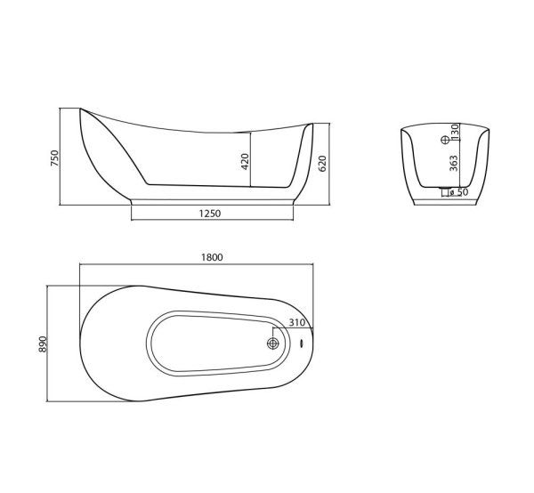 Акриловая ванна отдельностоящая Grossman Style GR-2303M 180x89 белый матовый