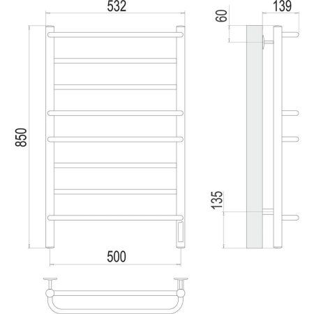 Полотенцесушитель электрический Terminus Евромикс П8 50х85 4670078531292, хром