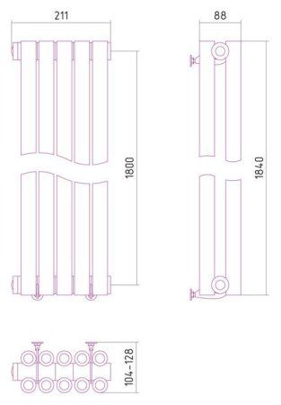 Дизайн-радиатор Сунержа Эстет 1800х211 хром (5 секции) водяной