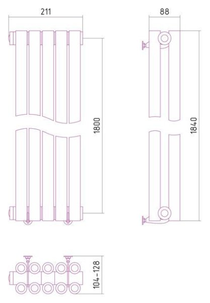 Дизайн-радиатор Сунержа Эстет 1800х211 хром (5 секции) водяной