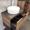 Тумба-умывальник COMFORTY "Штутгарт-60" дуб тёмно-коричневый с черной столешницей с отверстием под смеситель №12 c рак. COMFORTY 9111