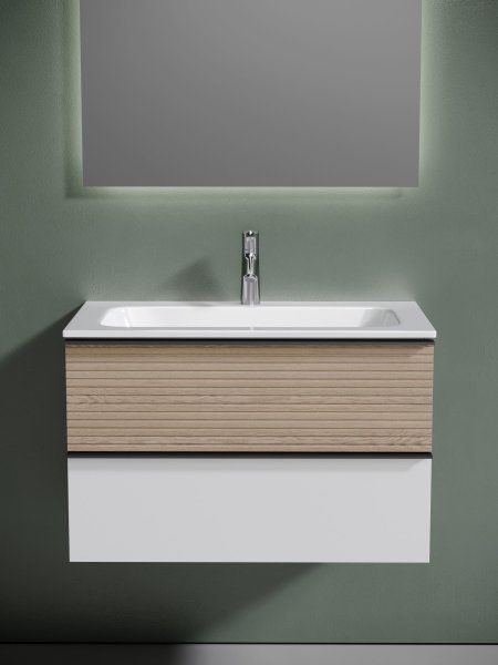 Тумба подвесная SANCOS Delta 790х445х500, c двумя ящиками оснащенными доводчиками,  дуб светлый/белый ,  DL80W