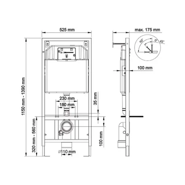 Инсталляция для подвесного унитаза без кнопки Ganzer GZ27001