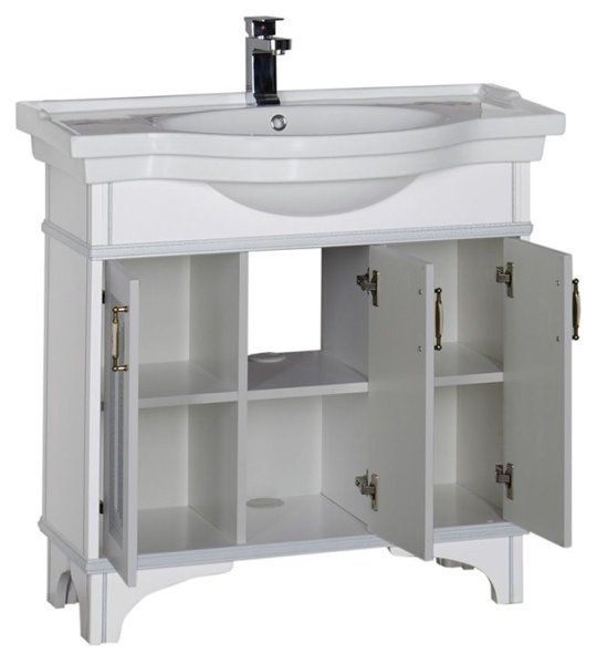 Тумба  для комплекта Aquanet Валенса 100 белый краколет/серебро