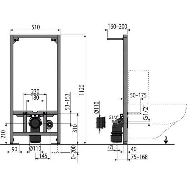 Система инсталляции для подвесного унитаза AlcaPlast A113/1120
