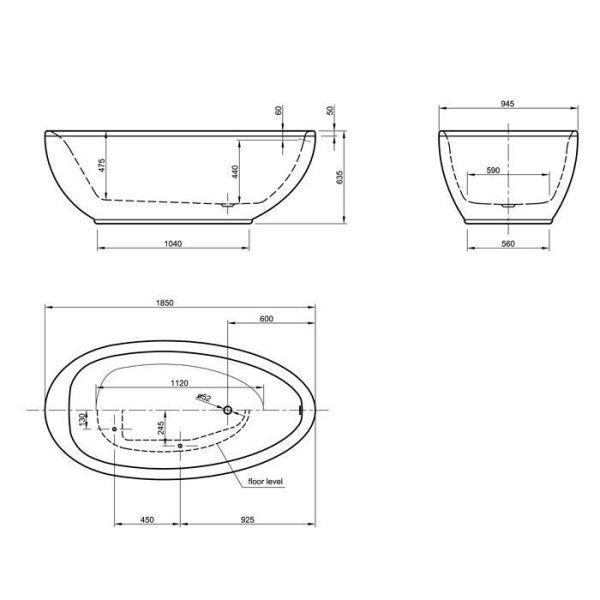 Акриловая ванна Knief Lounge 0100-089-06 185x95 отдельностоящая, белый