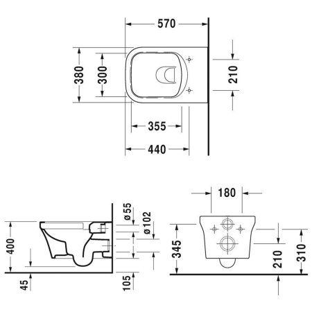 Унитаз подвесной Duravit P3 Comforts 2561090000 Rimless