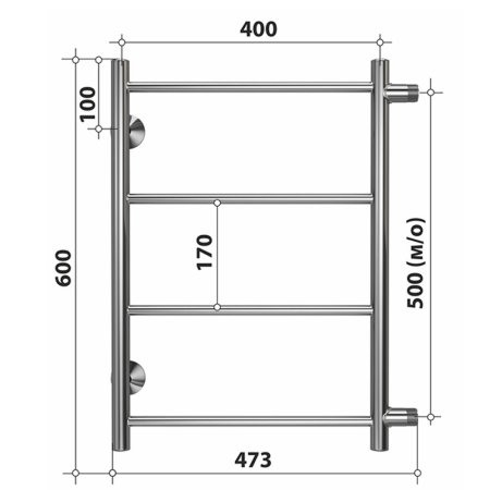 Полотенцесушитель водяной (боковое подключение) Stelmix 60x40 см, прямой