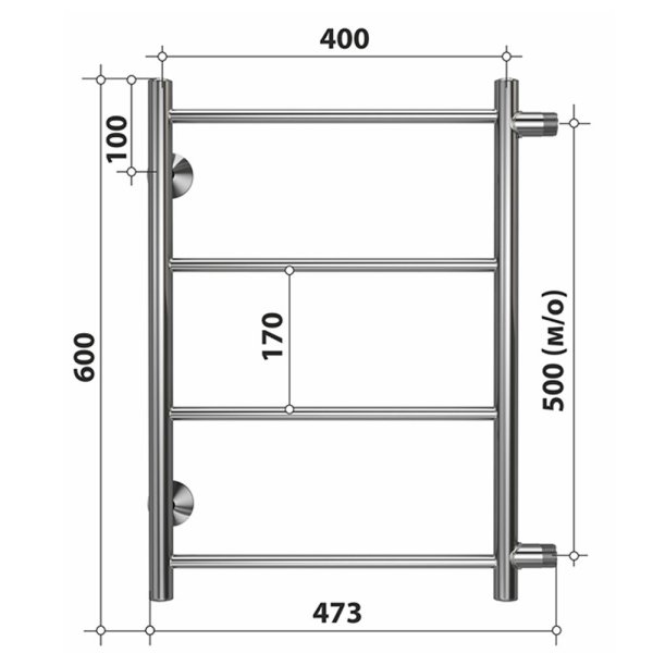 Полотенцесушитель водяной (боковое подключение) Stelmix 60x40 см, прямой