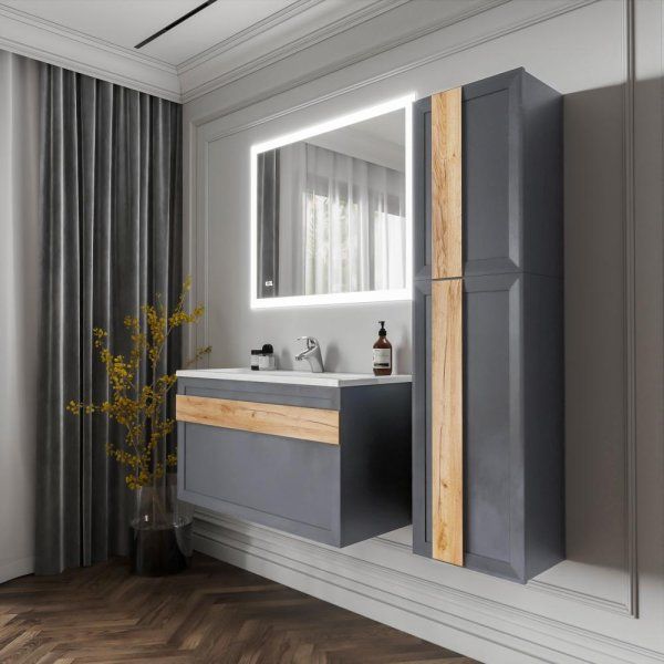 Комплект мебели для ванной Бриклаер БЕРЛИН 100SD, оникс серый