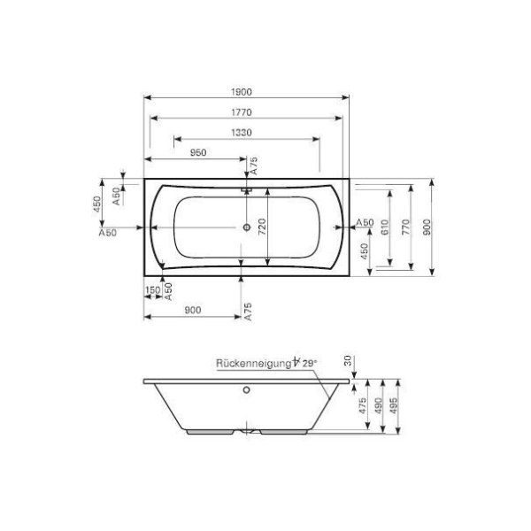 Акриловая ванна Mauersberger Jucunda 1019000190 190х90 белый матовый
