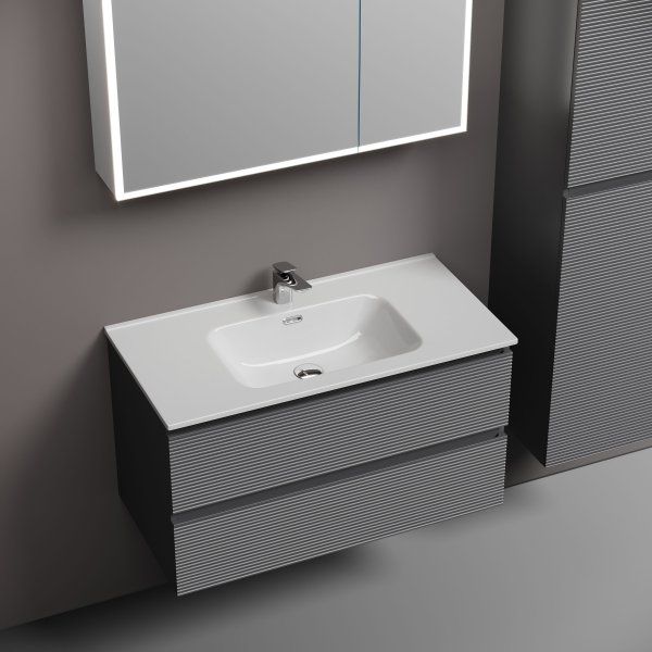 Тумба подвесная SANCOS Folk 890х445х500, c двумя ящиками оснащенными доводчиками, Grey soft, FL90GS