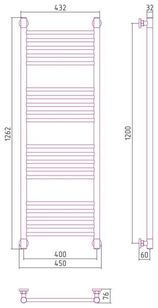 Полотенцесушитель водяной Сунержа Богема+ прямая 03-0220-1240 1200x400 золото