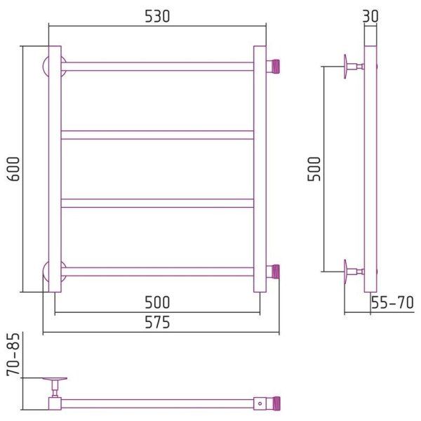 Полотенцесушитель водяной Стилье Версия-КБ 50х50 хром