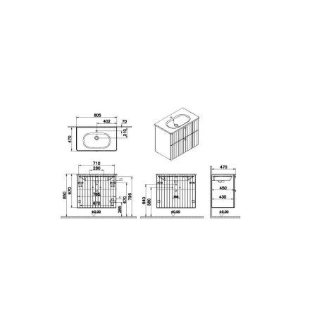 Тумба с раковиной VitrA Root Groove 69438 80 серый матовый