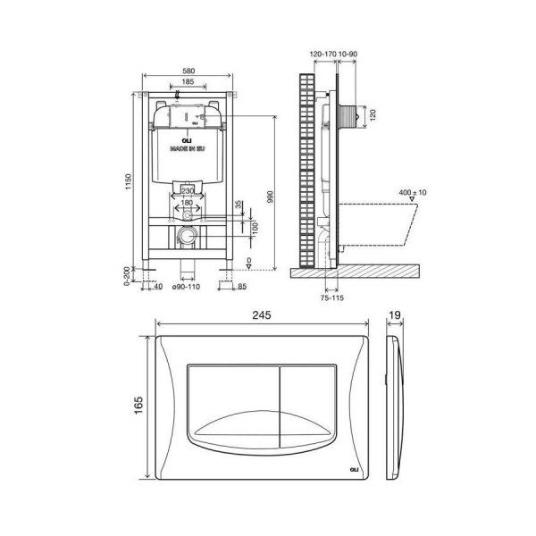 Система инсталляции для унитазов Oli 74 09262 OLM с клавишей смыва