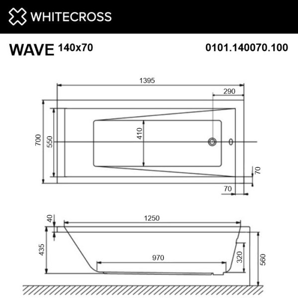 Ванна акриловая Whitecross Wave 0101.140070.100 140x70 белый