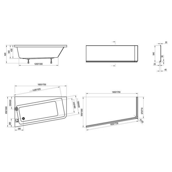 Ванна акриловая Ravak 10° C831000000 160x95 L