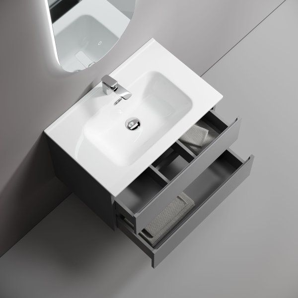 Тумба подвесная SANCOS Folk 690х445х500, c двумя ящиками оснащенными доводчиками, Grey soft, FL70GS