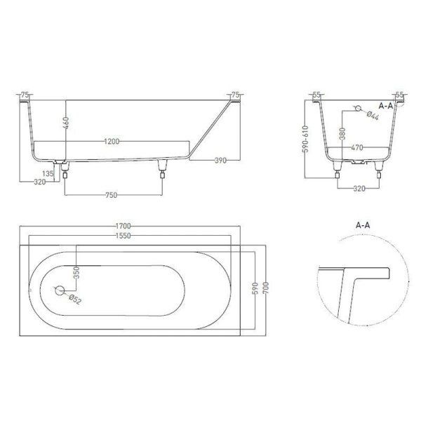 Ванна Salini Ornella 102323M 170х70 белый матовый