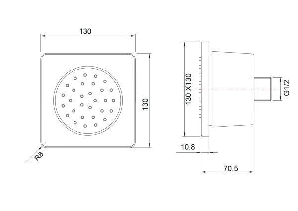 Боковая форсунка 130*130 AQUATEK, матовый черный AQ2099MB , Черный матовый