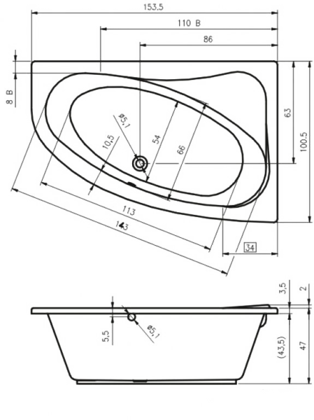 Ванна акриловая Riho Lyra BA6800500000000 153x100 L