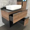 Тумба-умывальник COMFORTY "Штутгарт-75" дуб тёмно-коричневый с черной столешницей c раковиной COMFORTY T-Y9378