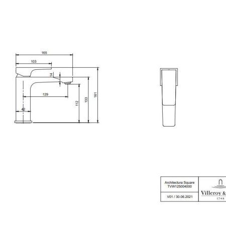 Смеситель Villeroy & Boch Architectura Square TVW125004000K5 для раковины, черный матовый