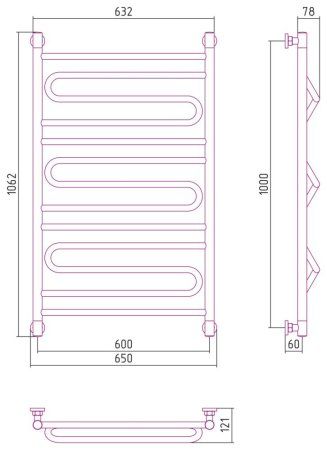 Полотенцесушитель водяной Сунержа Элегия+ 00-0205-1060 1000x600 без покрытия