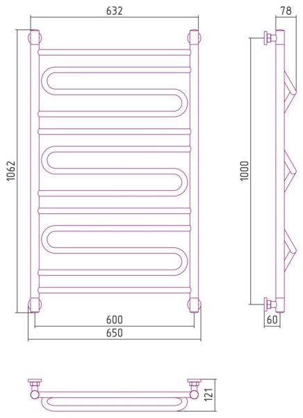 Полотенцесушитель водяной Сунержа Элегия+ 00-0205-1060 1000x600 без покрытия