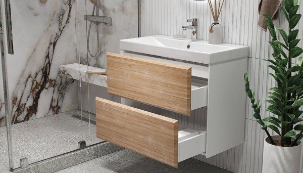 Тумба подвесная Velvex Gesso 80.2Y, белый/дуб сонома (tp.GES.9696.80.2Y белый матовый/дуб сонома)