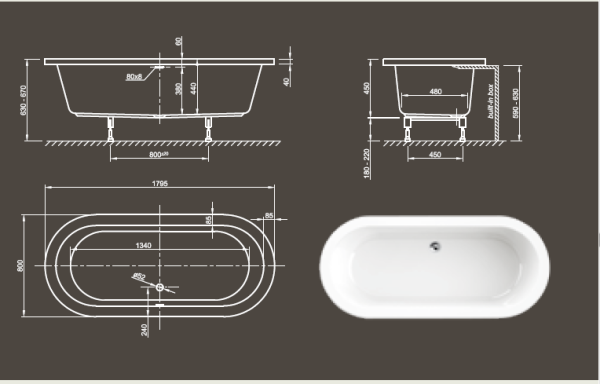 Акриловая ванна Knief Cube 0400-082 180x80 встроенная, белый
