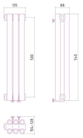 Дизайн-радиатор Сунержа Эстет 500х135 хром (3 секции) водяной